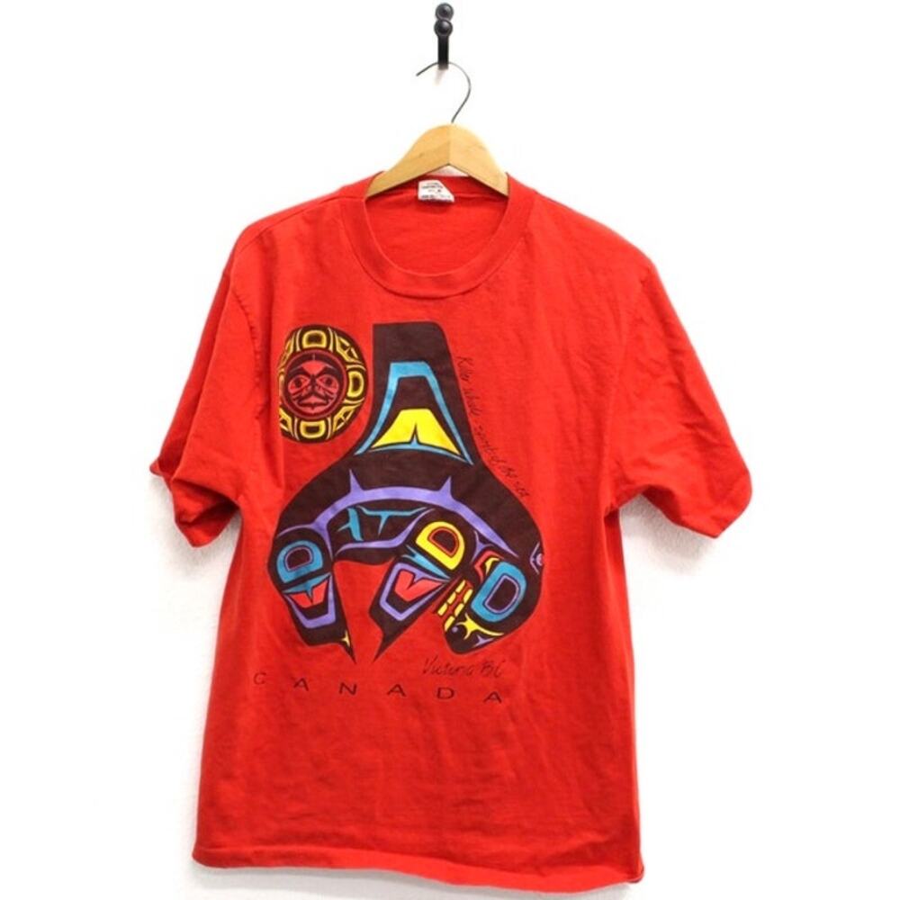 Vintage 90s Victoria Canada Killer Whale T-Shirt Men’s Medium Red Orca